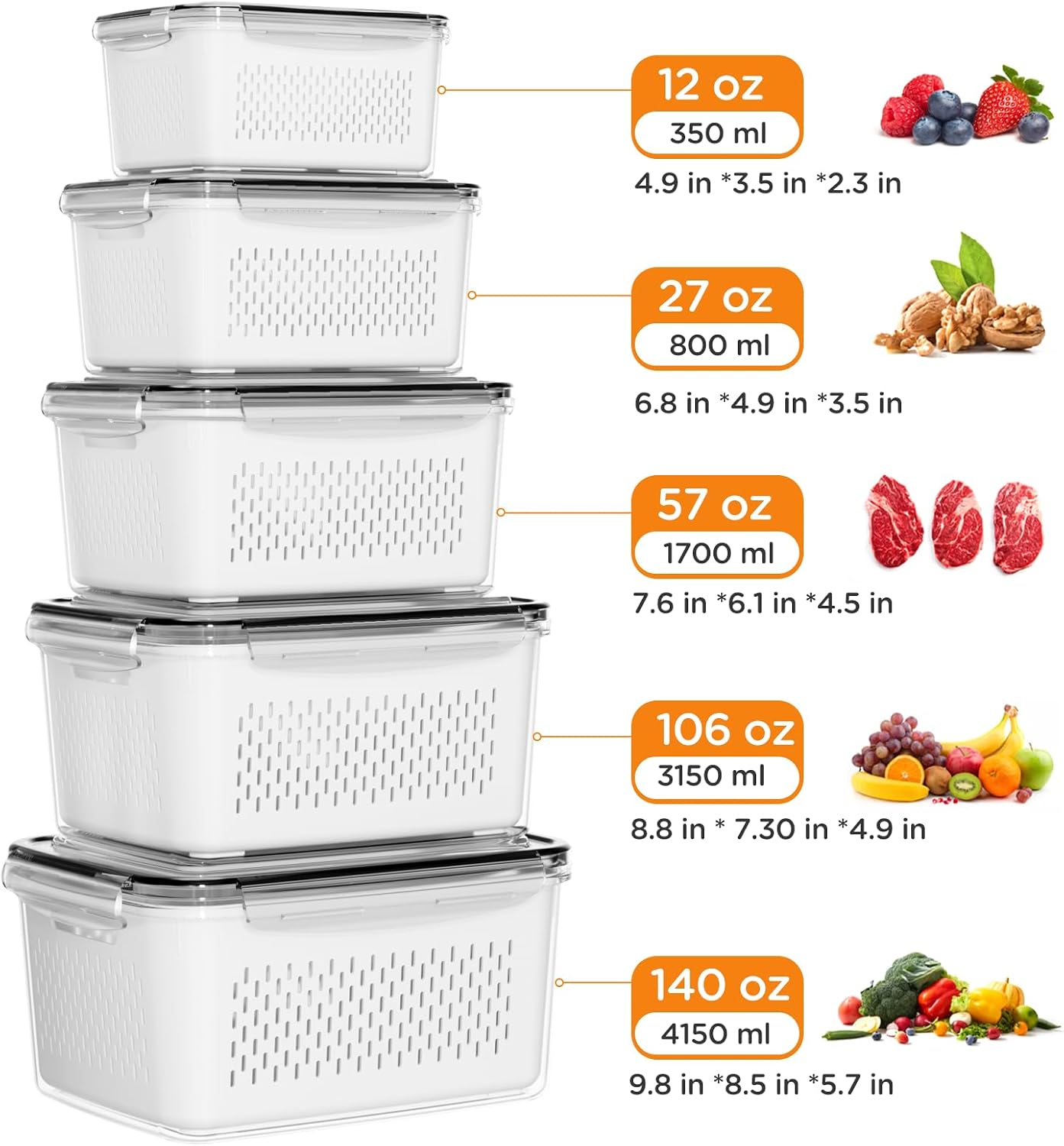 5 Pack Fridge Organizers